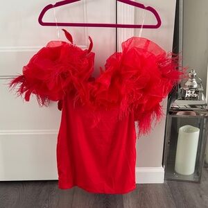 Vibrant Red Feathered Blouse